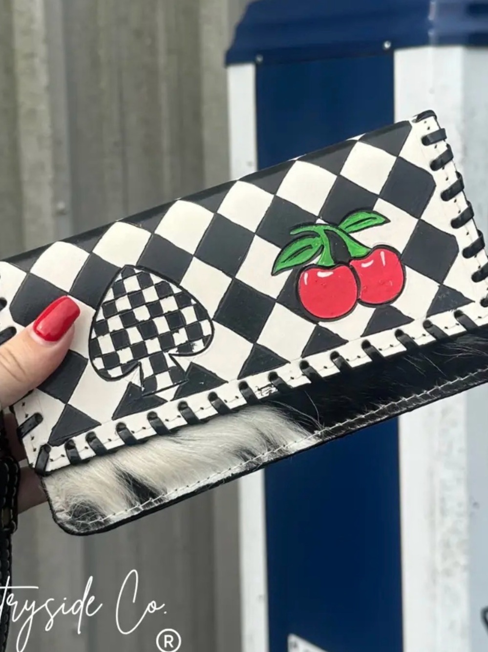 Checkerboard Cherry Wallet Clutch - Black & White